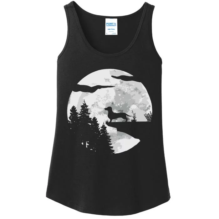 Dachshund Dog Full Moon At Night Pet Dogie Wiener Dog Ladies Essential Tank