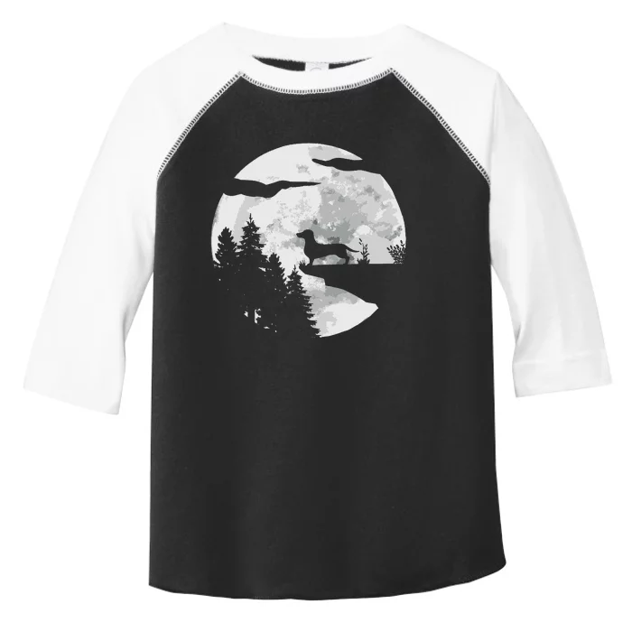 Dachshund Dog Full Moon At Night Pet Dogie Wiener Dog Toddler Fine Jersey T-Shirt