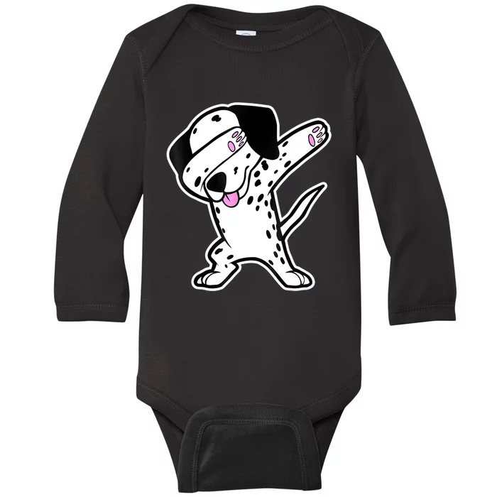 Dalmatian Dabbing Funny Dalmation Dab Dog Dance Baby Long Sleeve Bodysuit