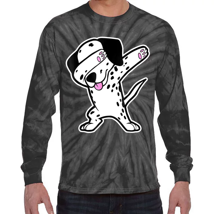 Dalmatian Dabbing Funny Dalmation Dab Dog Dance Tie-Dye Long Sleeve Shirt