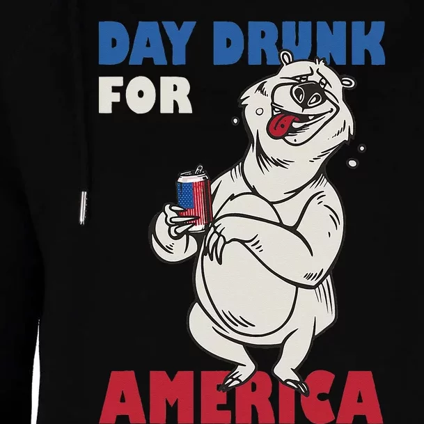 Day Drunk For America Drinking 4th Of July Funny Beer Bear Womens Funnel Neck Pullover Hood