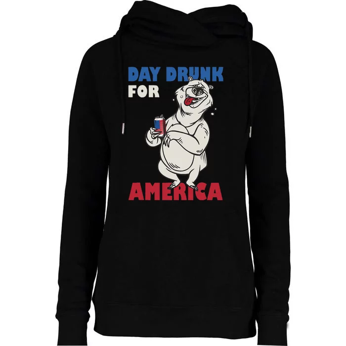 Day Drunk For America Drinking 4th Of July Funny Beer Bear Womens Funnel Neck Pullover Hood