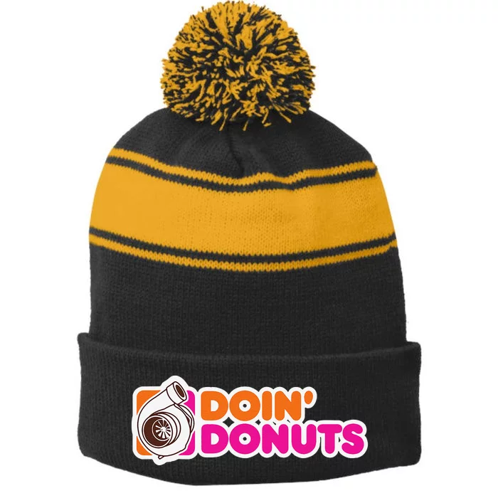 Doin Donuts Funny Racing & Drift Car Enthusiast Stripe Pom Pom Beanie