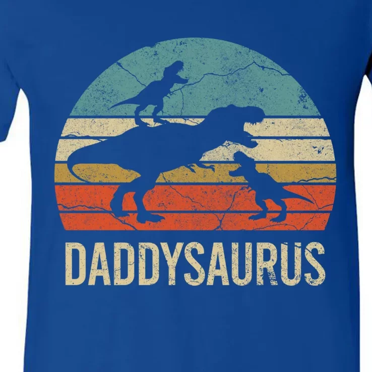 Daddy Dinosaur Funny Dad Daddysaurus 2 Two 2020 Gift V-Neck T-Shirt