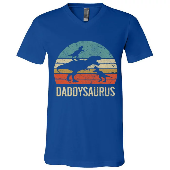 Daddy Dinosaur Funny Dad Daddysaurus 2 Two 2020 Gift V-Neck T-Shirt