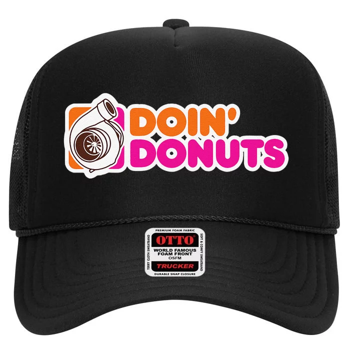 Doin Donuts Funny Racing & Drift Car Enthusiast High Crown Mesh Trucker Hat