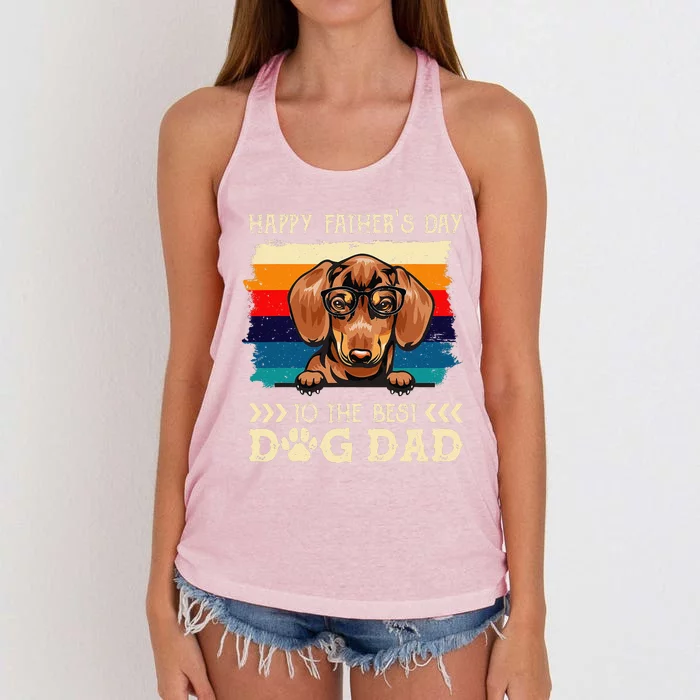 Dachshund Dog Fathers Day Vintage Dachshund Dog Dad Women's Knotted Racerback Tank