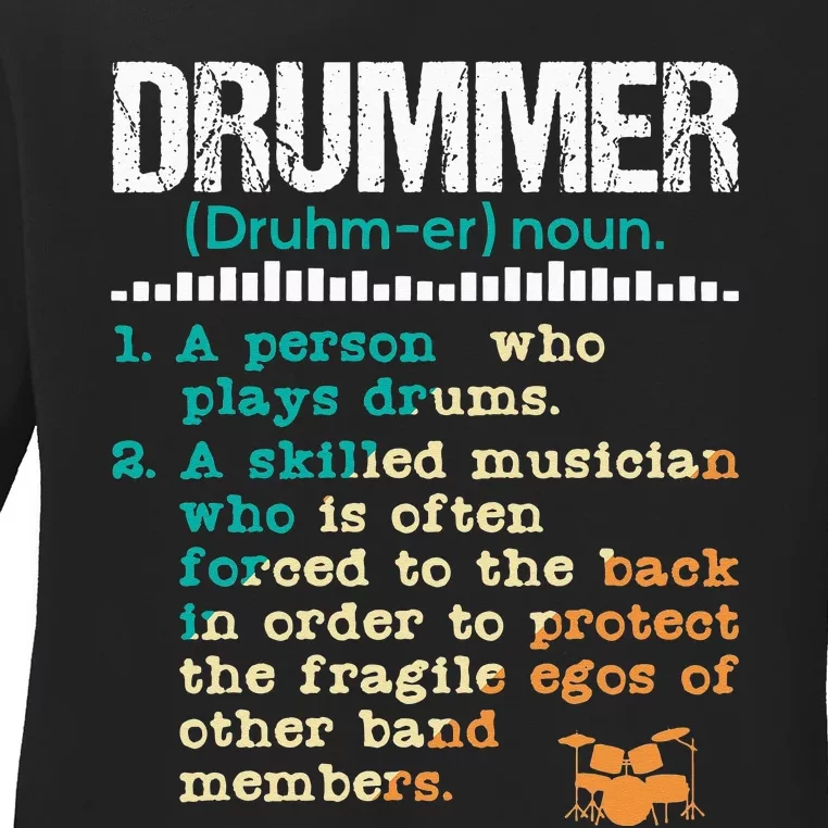 Drummer Definition Funny Percussionist Drums Musician Ladies Long Sleeve Shirt