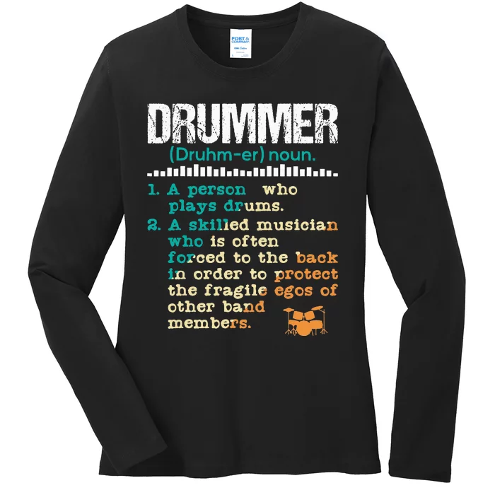 Drummer Definition Funny Percussionist Drums Musician Ladies Long Sleeve Shirt