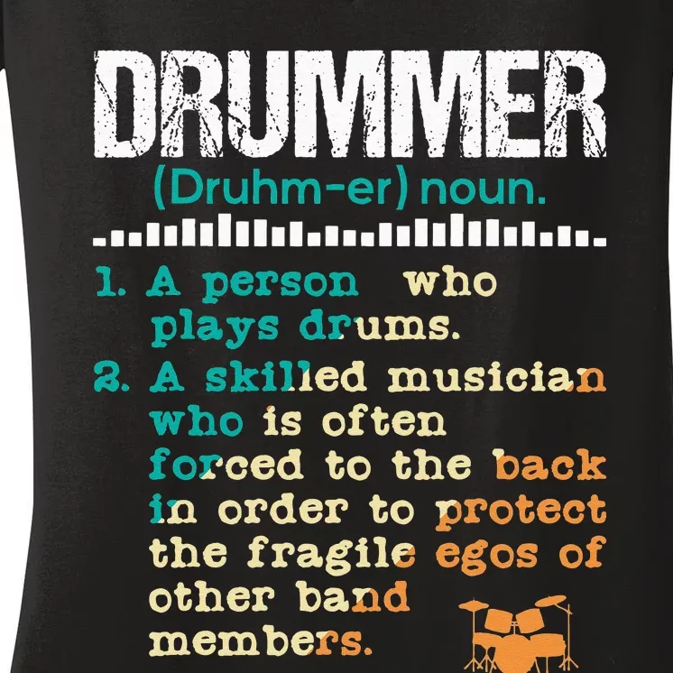 Drummer Definition Funny Percussionist Drums Musician Women's V-Neck T-Shirt