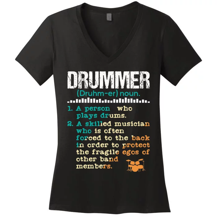 Drummer Definition Funny Percussionist Drums Musician Women's V-Neck T-Shirt