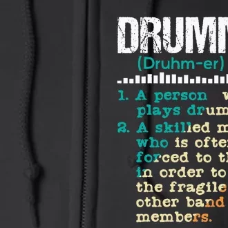 Drummer Definition Funny Percussionist Drums Musician Full Zip Hoodie