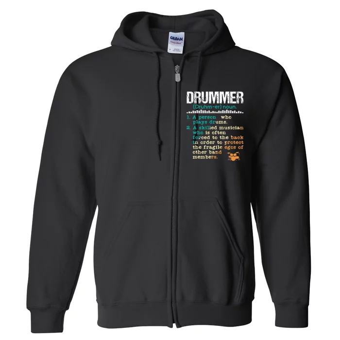 Drummer Definition Funny Percussionist Drums Musician Full Zip Hoodie