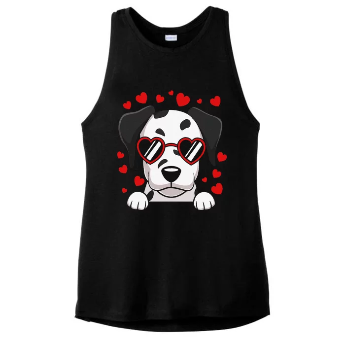 Dalmatian Dog Face Wearing Heart Glasses Valentines Day Ladies Tri-Blend Wicking Tank