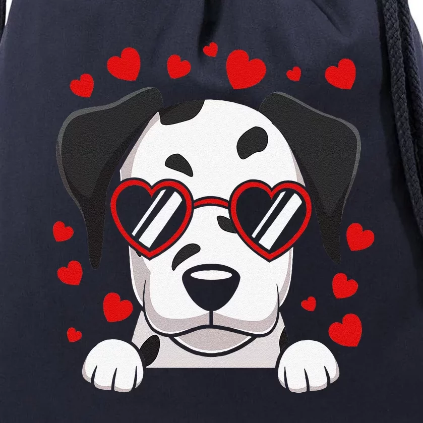 Dalmatian Dog Face Wearing Heart Glasses Valentines Day Drawstring Bag