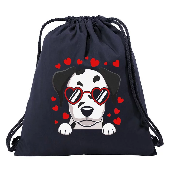 Dalmatian Dog Face Wearing Heart Glasses Valentines Day Drawstring Bag