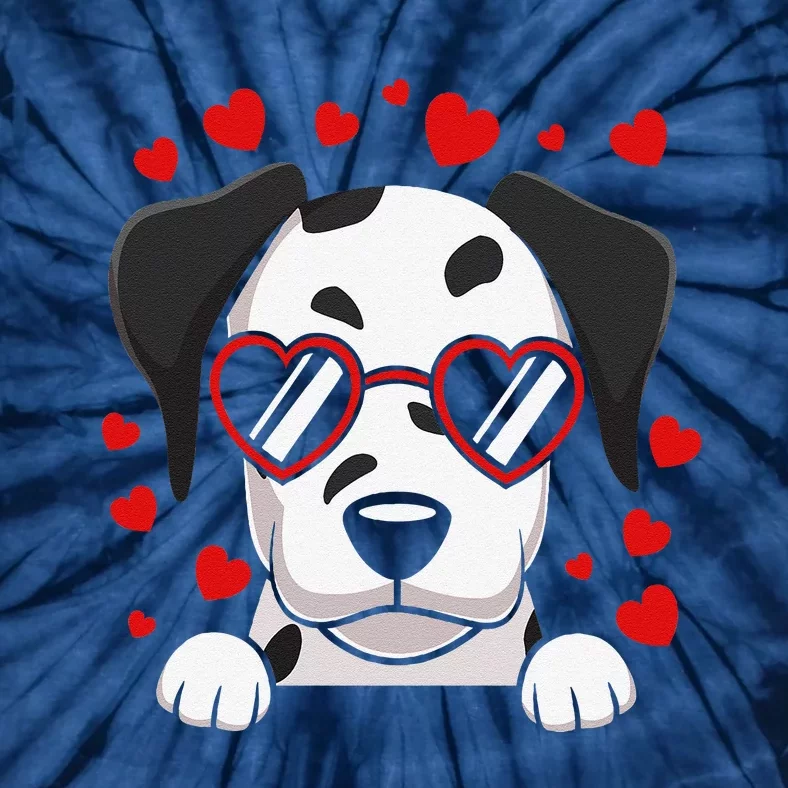 Dalmatian Dog Face Wearing Heart Glasses Valentines Day Tie-Dye T-Shirt