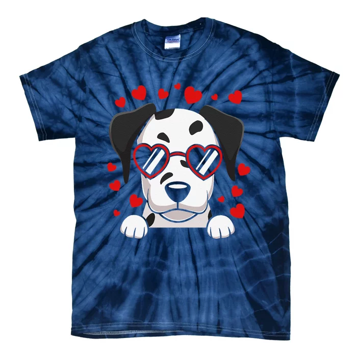 Dalmatian Dog Face Wearing Heart Glasses Valentines Day Tie-Dye T-Shirt