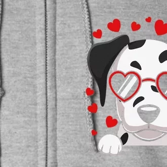 Dalmatian Dog Face Wearing Heart Glasses Valentines Day Full Zip Hoodie