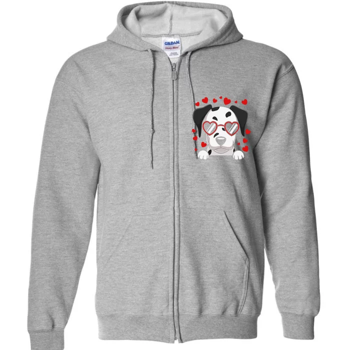 Dalmatian Dog Face Wearing Heart Glasses Valentines Day Full Zip Hoodie