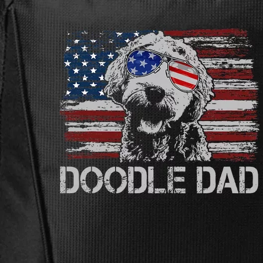 Doodle Dad Goldendoodle Dog American Flag 4th Of July City Backpack