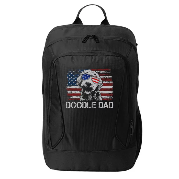 Doodle Dad Goldendoodle Dog American Flag 4th Of July City Backpack