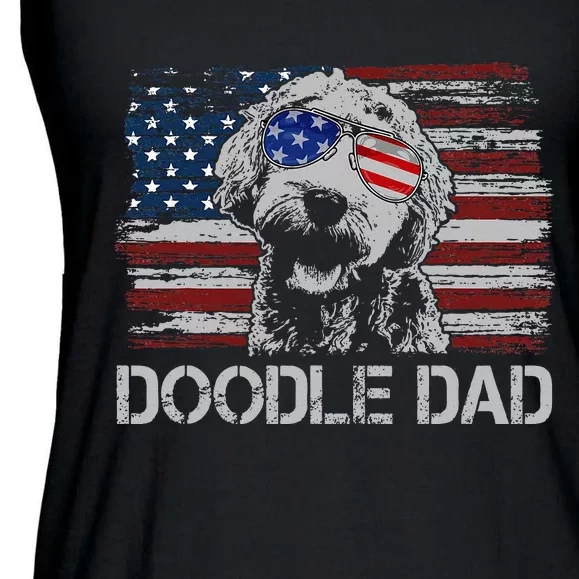 Doodle Dad Goldendoodle Dog American Flag 4th Of July Ladies Essential Flowy Tank