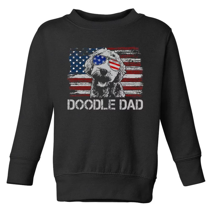 Doodle Dad Goldendoodle Dog American Flag 4th Of July Toddler Sweatshirt