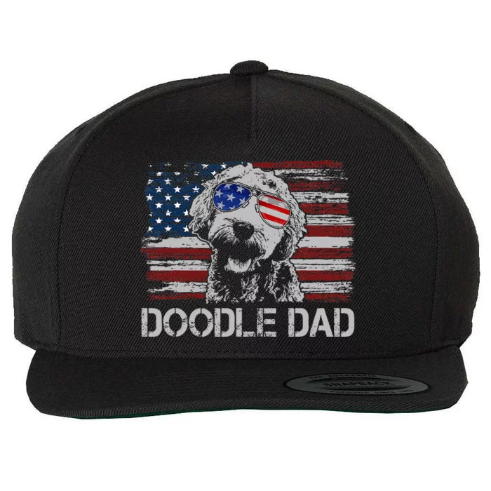 Doodle Dad Goldendoodle Dog American Flag 4th Of July Wool Snapback Cap