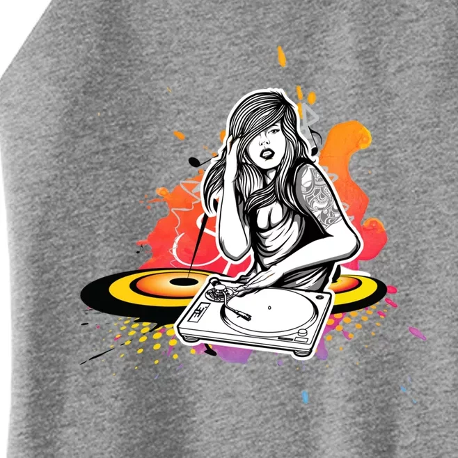 Dj Deejay Girl Music Techno Headphones Turntable Pop Cute Gift Women’s Perfect Tri Rocker Tank