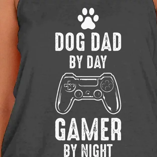 Dog Dads Gamer Dog Dad By Day Gamer By Night Dog Dad Gaming Women's Knotted Racerback Tank