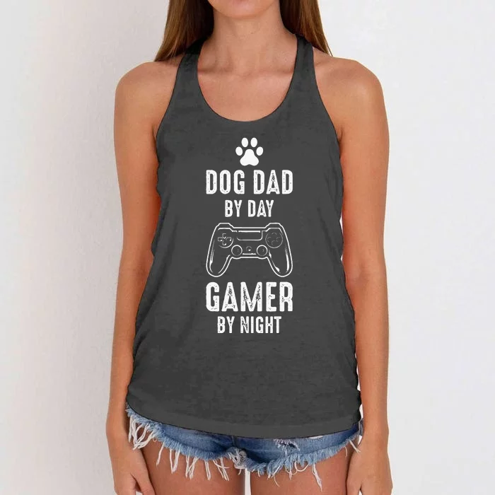 Dog Dads Gamer Dog Dad By Day Gamer By Night Dog Dad Gaming Women's Knotted Racerback Tank