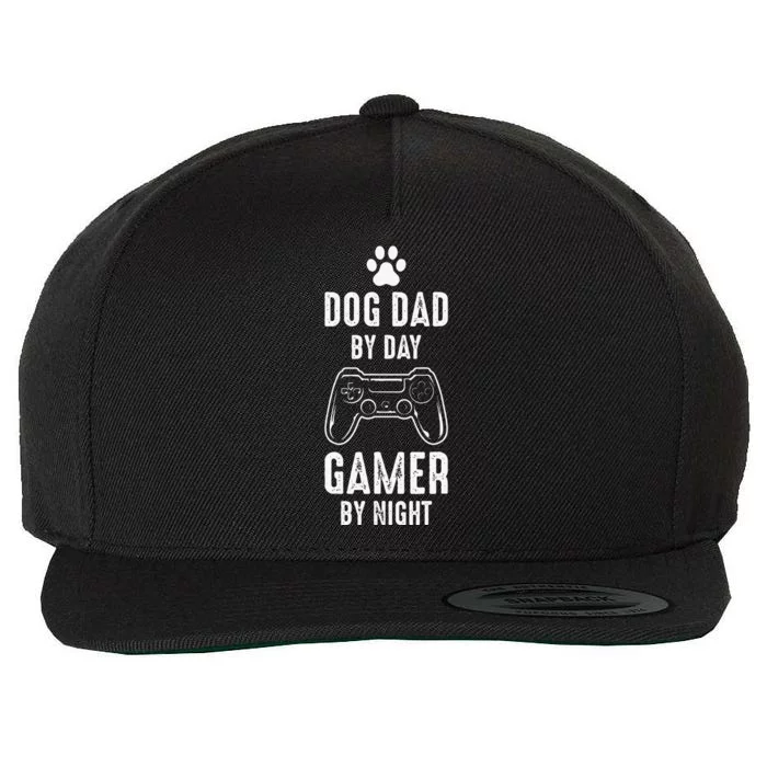 Dog Dads Gamer Dog Dad By Day Gamer By Night Dog Dad Gaming Wool Snapback Cap