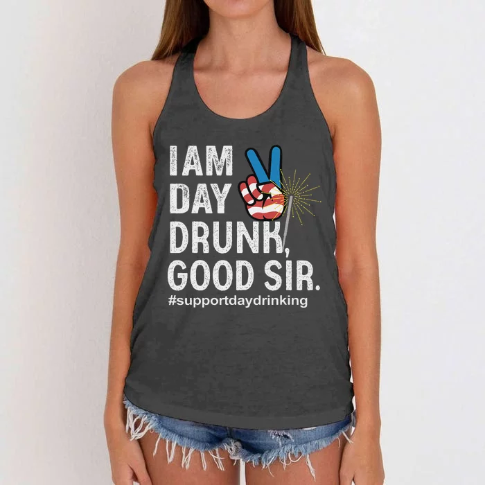 Day Drunk Good Sir Funny 4th Of July Design Women's Knotted Racerback Tank