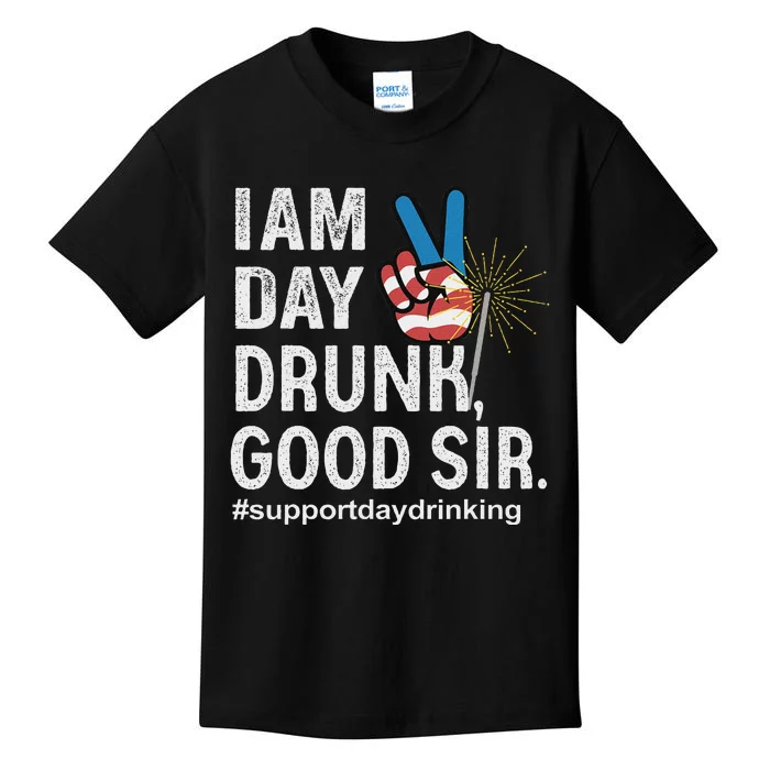 Day Drunk Good Sir Funny 4th Of July Design Kids T-Shirt