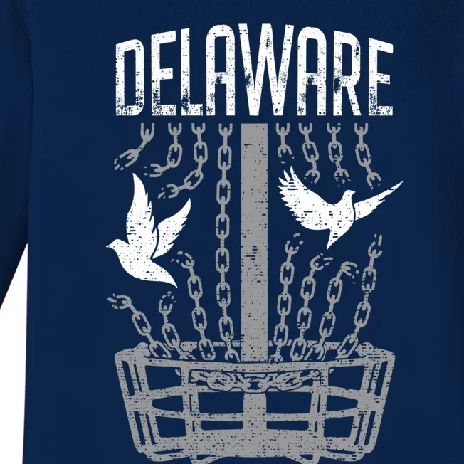 Delaware Disc Golf Player Breaking Chains Birdie Gift Baby Long Sleeve Bodysuit