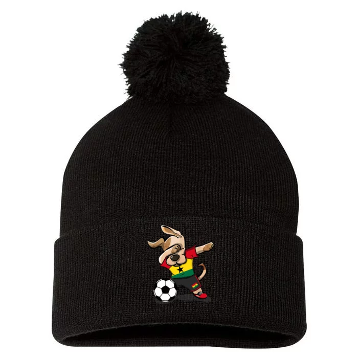 Dabbing Dog Ghana Soccer Fans Jersey Ghanaian Flag Football Pom Pom 12in Knit Beanie