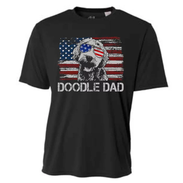 Doodle Dad Goldendoodle Dog American Flag 4th Of July Cooling Performance Crew T-Shirt