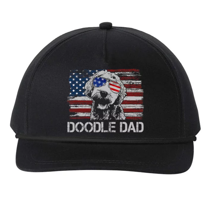 Doodle Dad Goldendoodle Dog American Flag 4th Of July Snapback Five-Panel Rope Hat