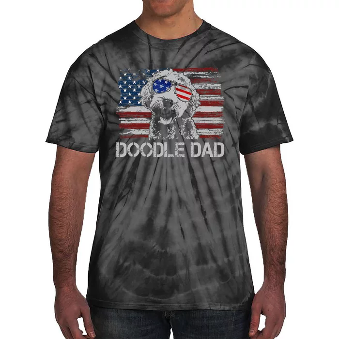 Doodle Dad Goldendoodle Dog American Flag 4th Of July Tie-Dye T-Shirt