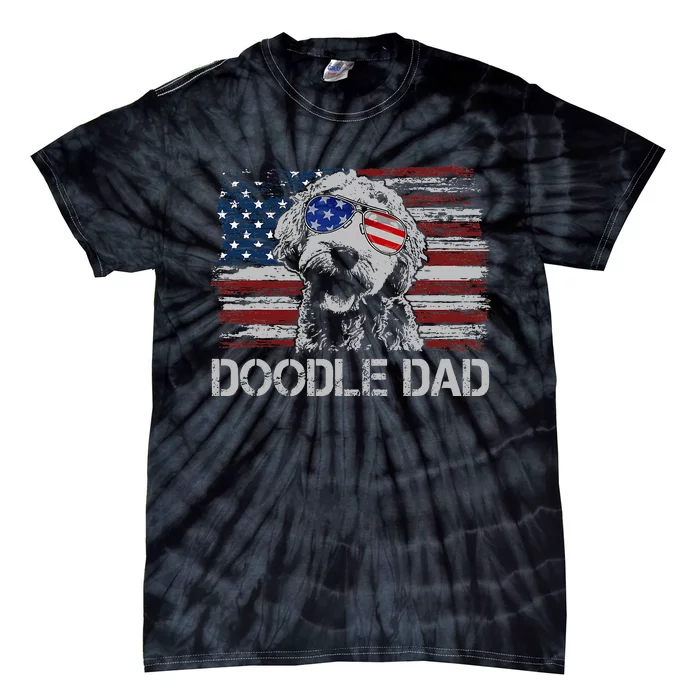 Doodle Dad Goldendoodle Dog American Flag 4th Of July Tie-Dye T-Shirt