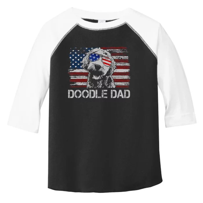 Doodle Dad Goldendoodle Dog American Flag 4th Of July Toddler Fine Jersey T-Shirt