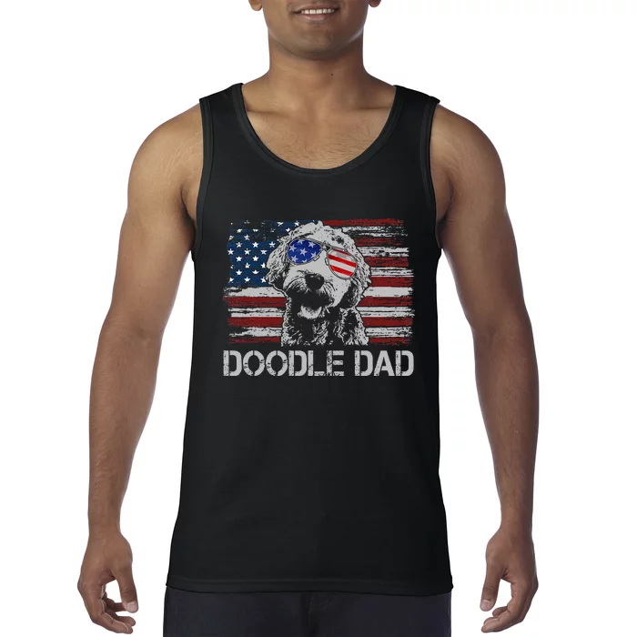 Doodle Dad Goldendoodle Dog American Flag 4th Of July Tank Top