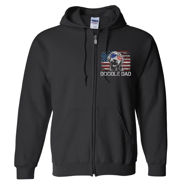 Doodle Dad Goldendoodle Dog American Flag 4th Of July Full Zip Hoodie