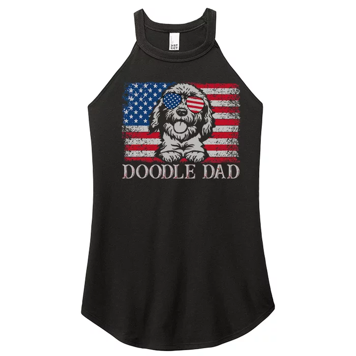 Doodle Dad Goldendoodle Dog American Flag 4th of July Women’s Perfect Tri Rocker Tank