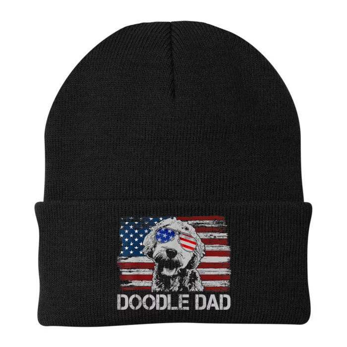 Doodle Dad Goldendoodle Dog American Flag 4th Of July Knit Cap Winter Beanie