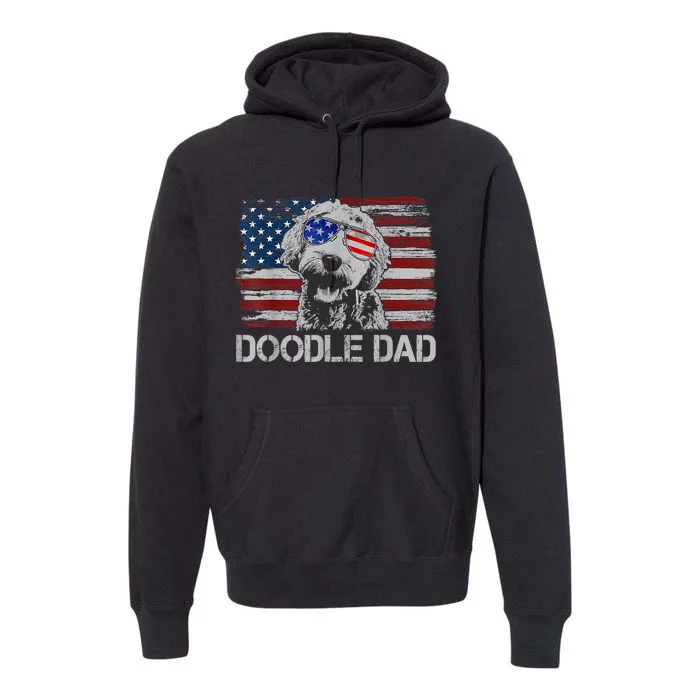 Doodle Dad Goldendoodle Dog American Flag 4th Of July Premium Hoodie