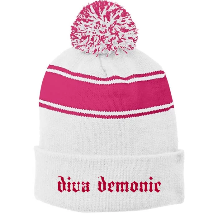 Diva Demonic Halloweenie Vi Stripe Pom Pom Beanie