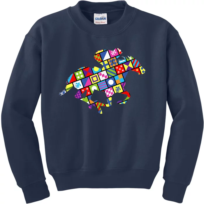 Derby Day Horse Lover Colorful Abstract Kids Sweatshirt