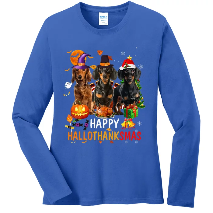 Dachshund Dog Holiday Festive Season Celebration Ladies Long Sleeve Shirt